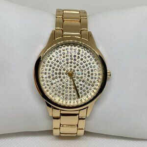Aldo gold tone women watch 35mm round quartz analog iced dial 7.5” running